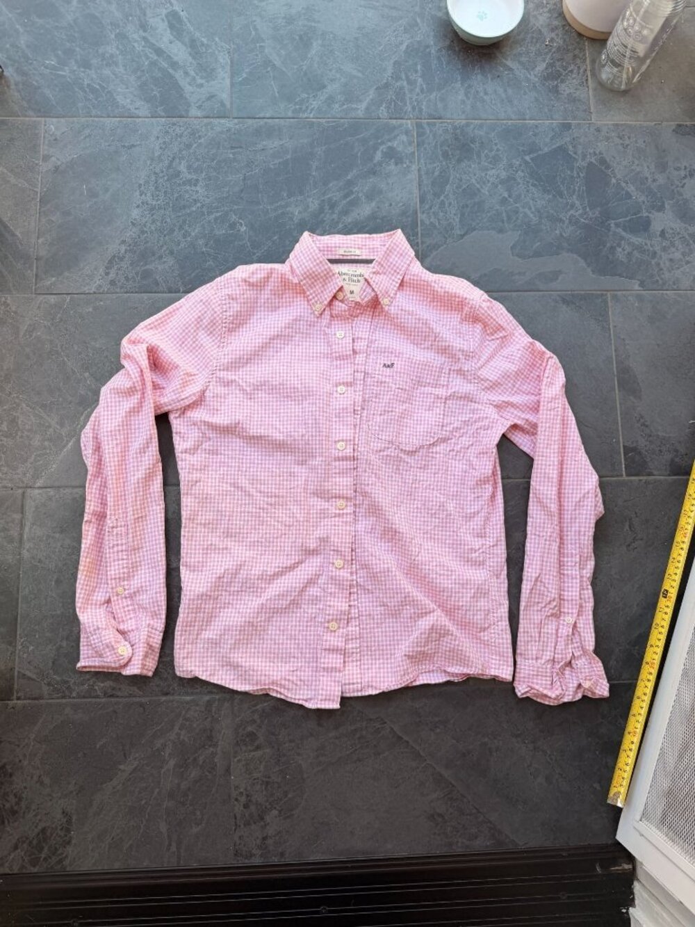 vintage abercrombie and fitch medium womens shirt plaid red pink long sleeve but